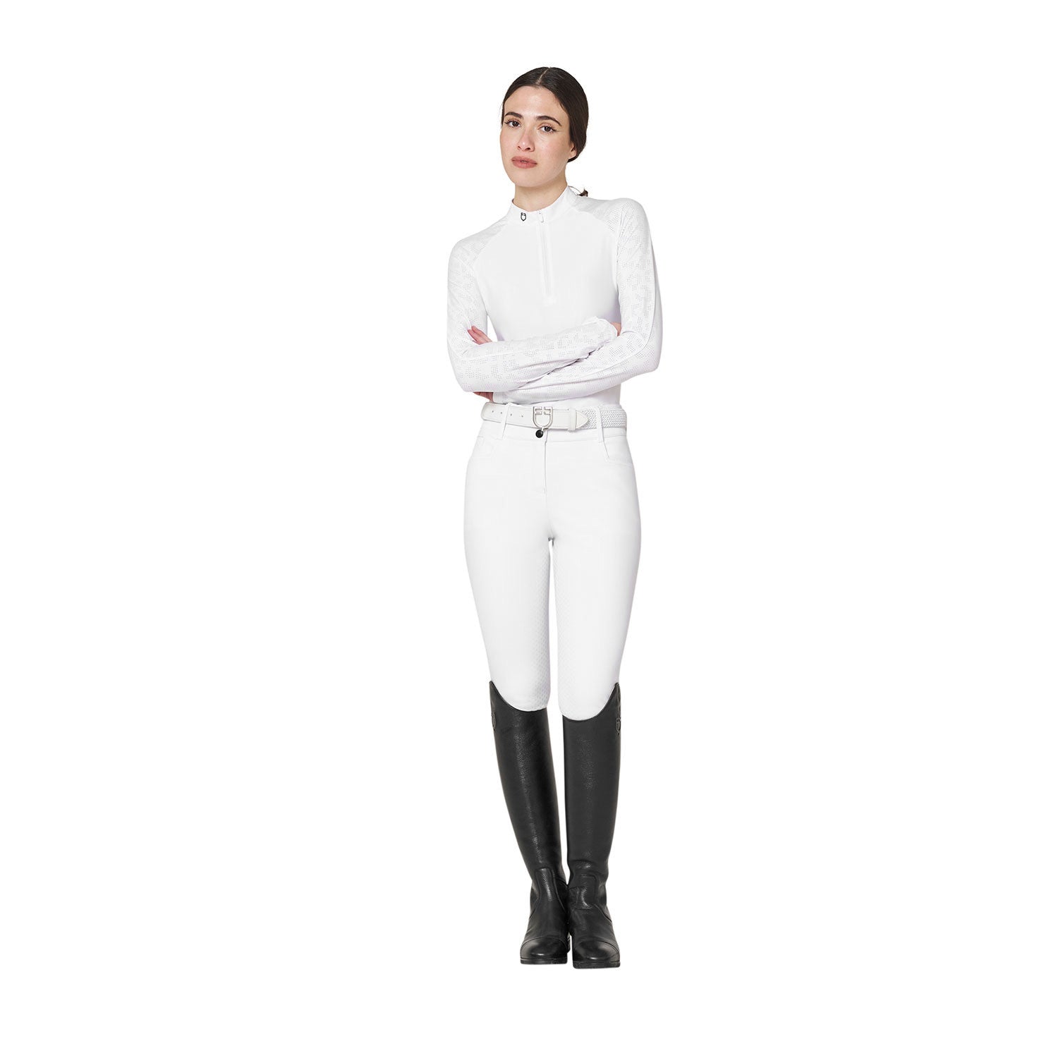 Polo de mujer slim fit de concurso con inserciones de malla Equestro - Blanco