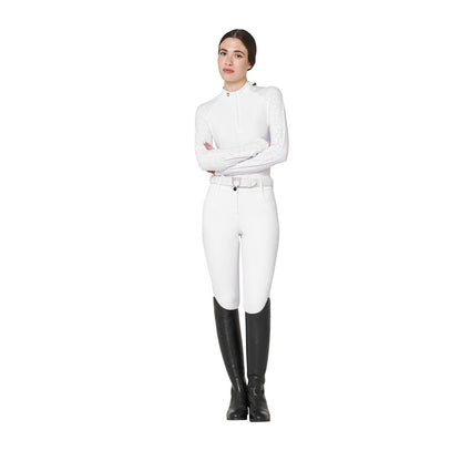 Polo de mujer slim fit de concurso con inserciones de malla Equestro - Blanco
