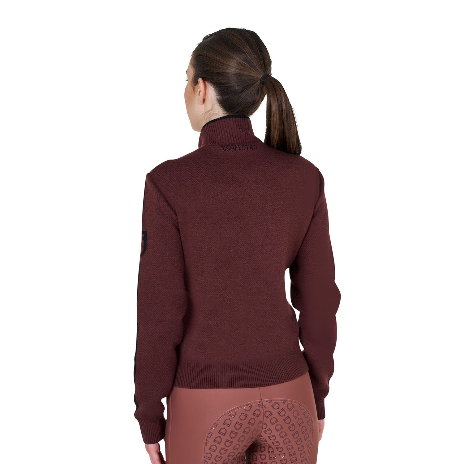 Chaqueta de mujer de nailon y punto con cremallera Equestro - Marron