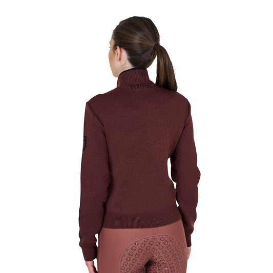Chaqueta de mujer de nailon y punto con cremallera Equestro - Marron