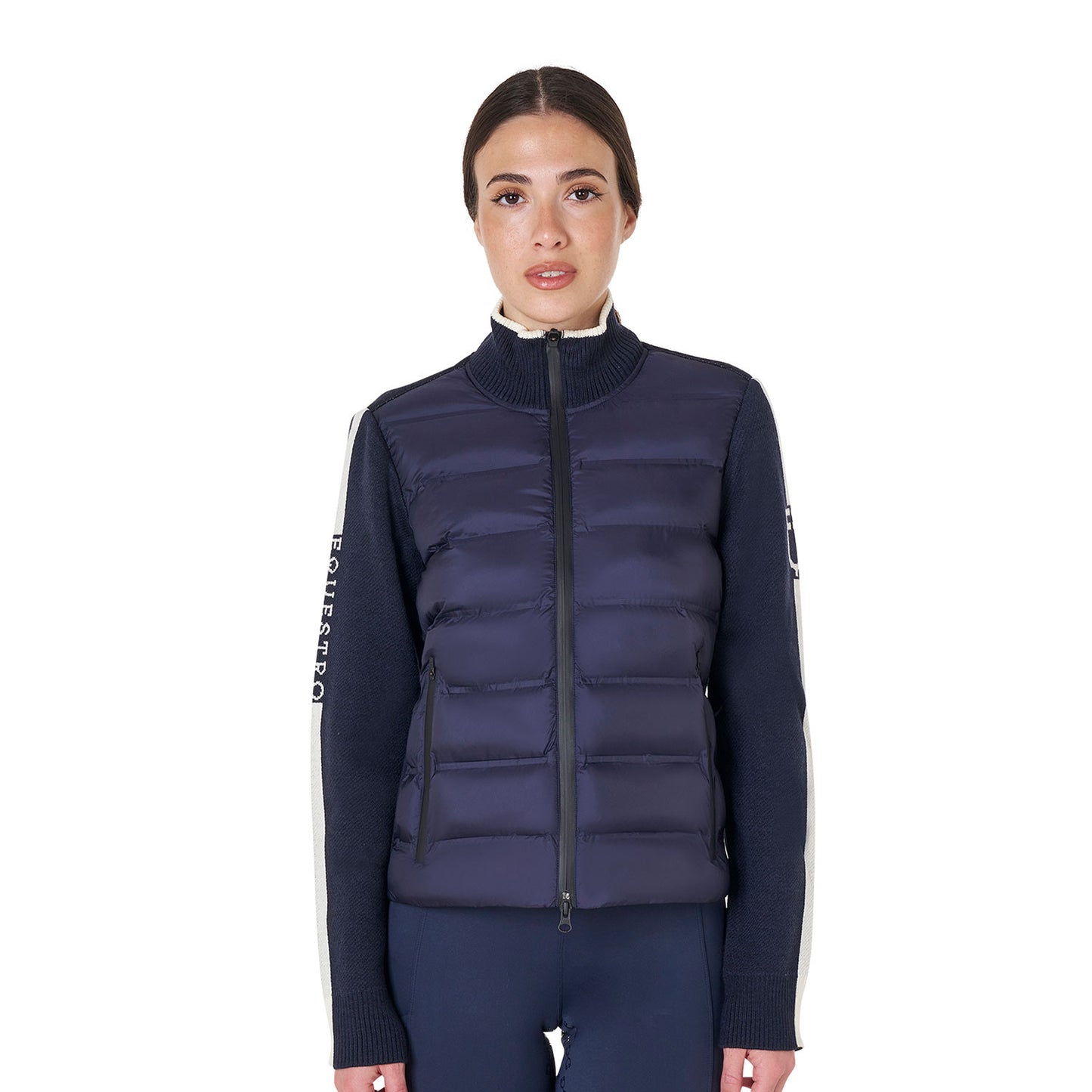 Chaqueta de mujer de nailon y punto con cremallera Equestro - Navy Blazer