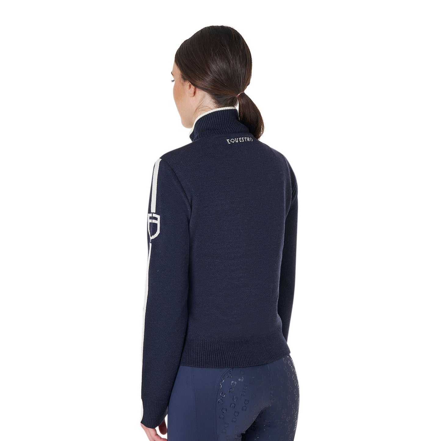 Chaqueta de mujer de nailon y punto con cremallera Equestro - Navy Blazer