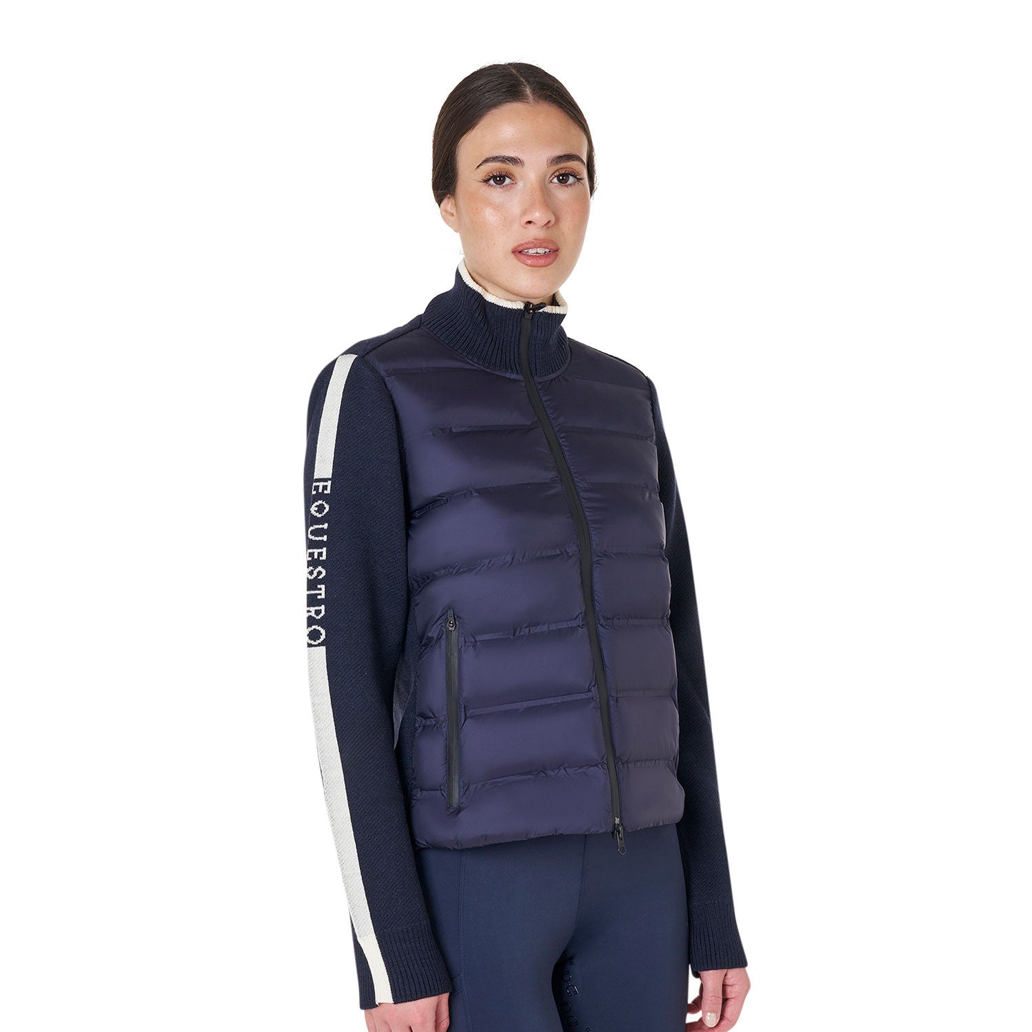 Chaqueta de mujer de nailon y punto con cremallera Equestro - Navy Blazer