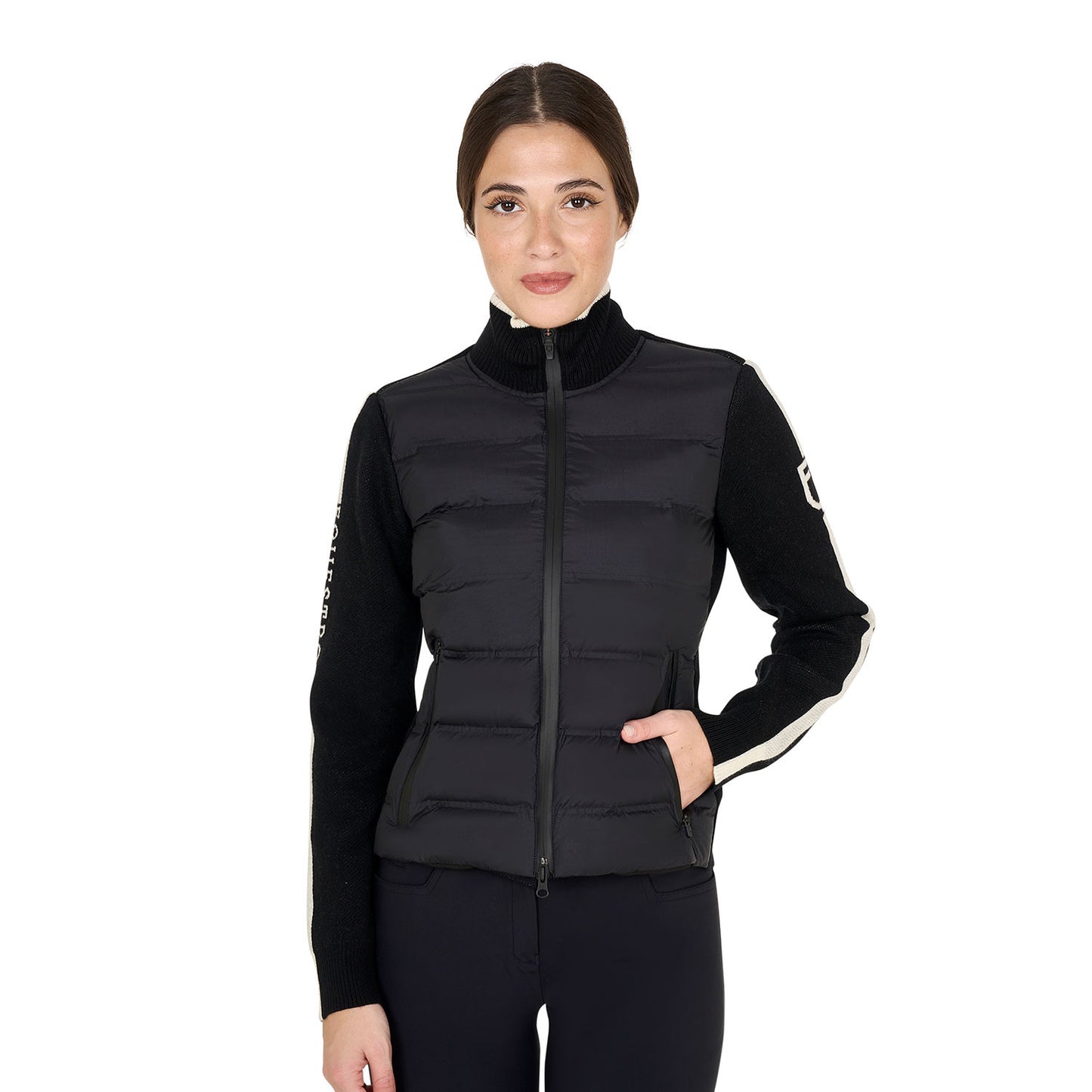 Chaqueta de mujer de nailon y punto con cremallera Equestro - Negro