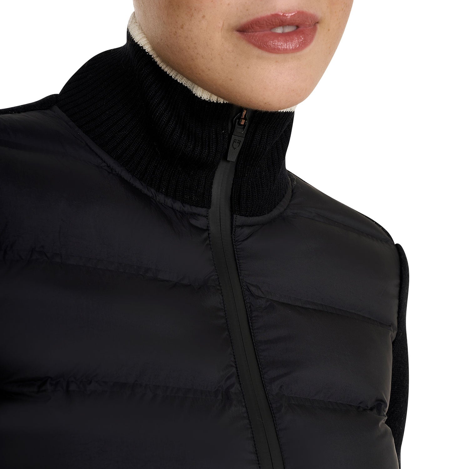 Chaqueta de mujer de nailon y punto con cremallera Equestro - Negro