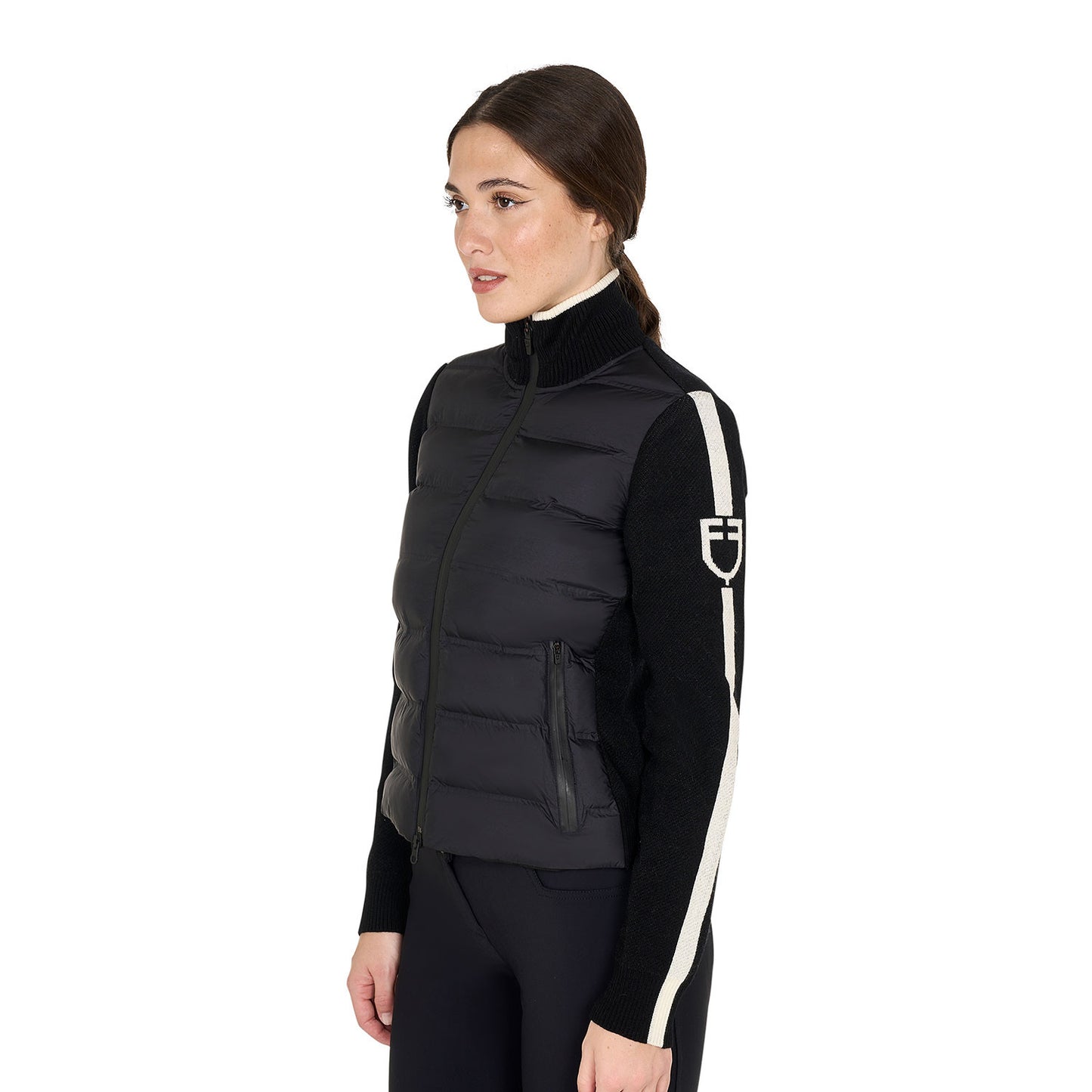 Chaqueta de mujer de nailon y punto con cremallera Equestro - Negro
