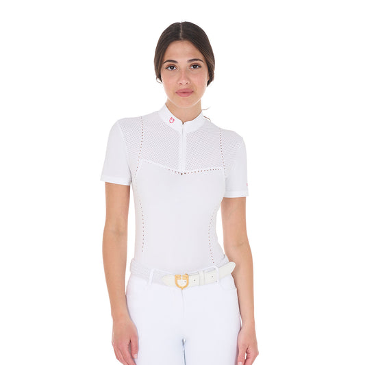 Polo de concurso mujer slim fit en tejido perforado y cremallera Equestro