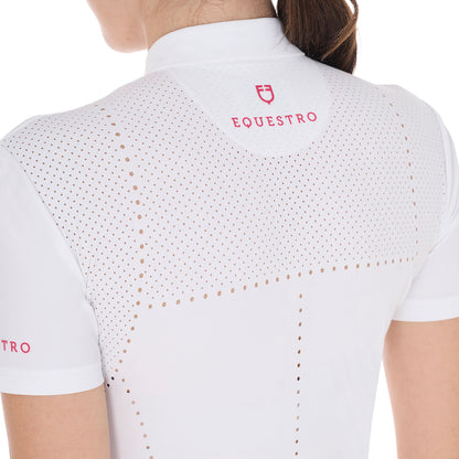 Polo de concurso mujer slim fit en tejido perforado y cremallera Equestro - White/Honeysuckle