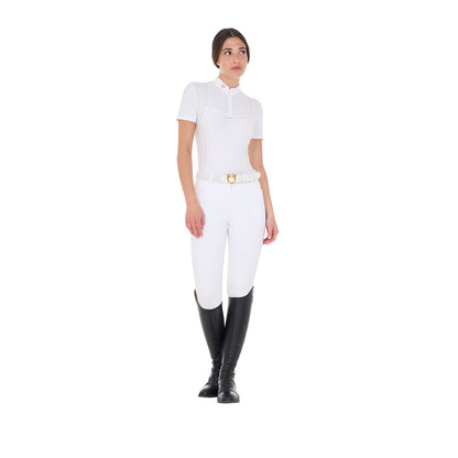 Polo de concurso mujer slim fit en tejido perforado y cremallera Equestro - White/Honeysuckle