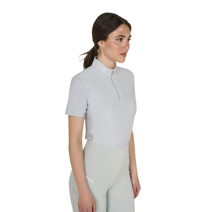 Polo de entrenamiento para mujer slim fit con cremallera y perlas en el cuello Equestro - Harbor Mist