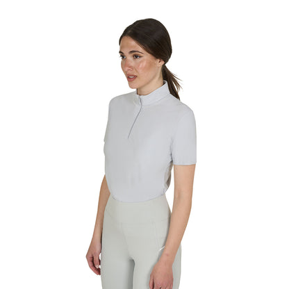 Polo de entrenamiento para mujer slim fit con cremallera y perlas en el cuello Equestro - Harbor Mist