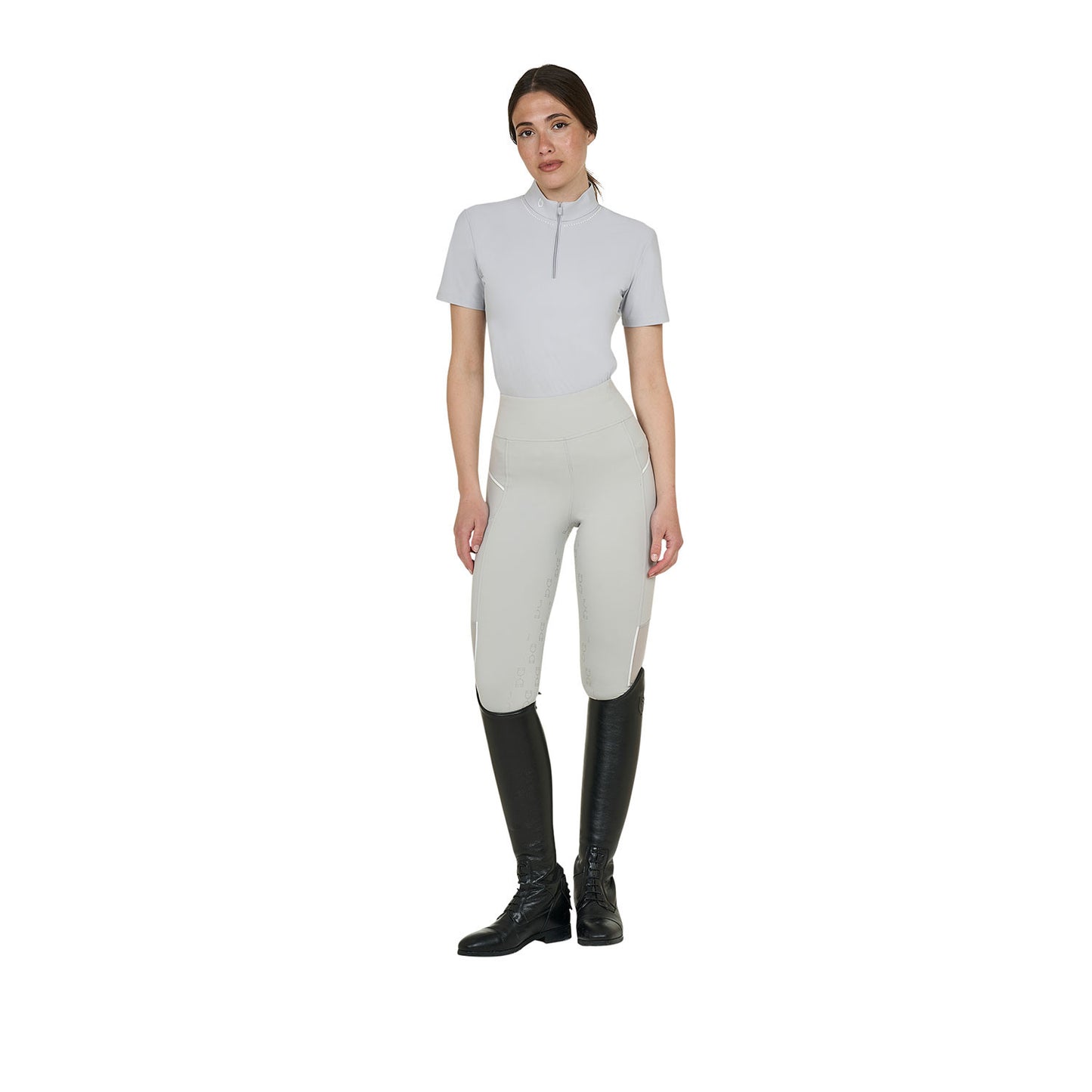 Polo de entrenamiento para mujer slim fit con cremallera y perlas en el cuello Equestro - Harbor Mist