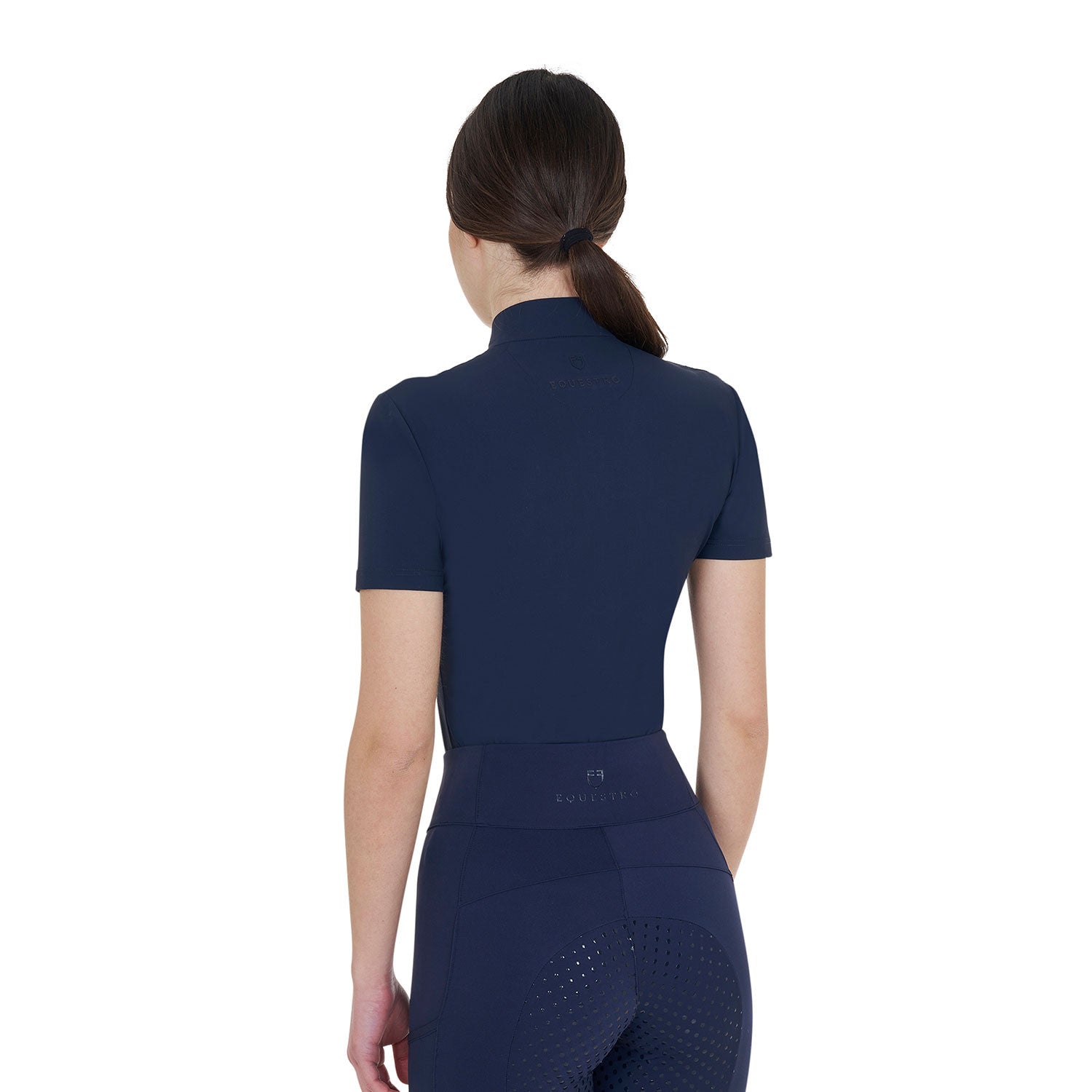 Polo de entrenamiento para mujer slim fit con cremallera y perlas en el cuello Equestro - Navy Blazer