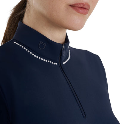Polo de entrenamiento para mujer slim fit con cremallera y perlas en el cuello Equestro - Navy Blazer
