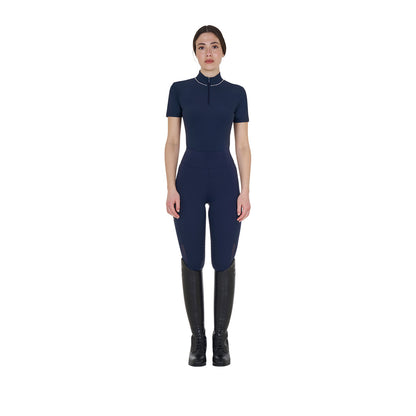 Polo de entrenamiento para mujer slim fit con cremallera y perlas en el cuello Equestro - Navy Blazer