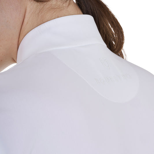 Polo de entrenamiento para mujer slim fit con cremallera y perlas en el cuello Equestro - Blanco