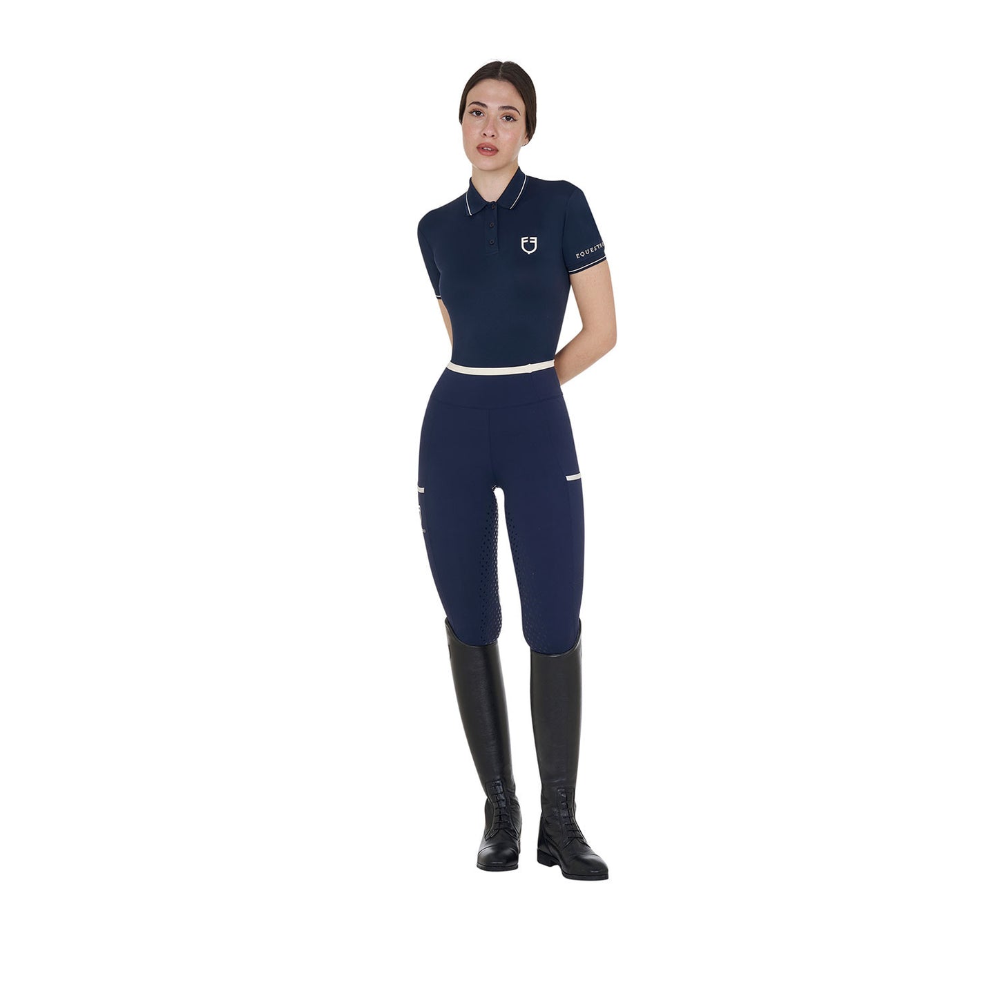 Leggings de mujer con decoraciones perforadas Equestro - Navy Blazer