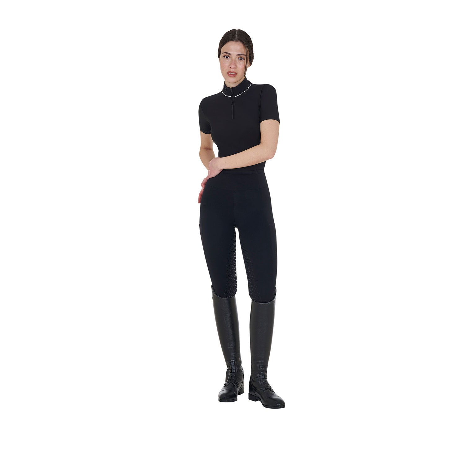 Leggings de mujer con decoraciones perforadas Equestro - Negro