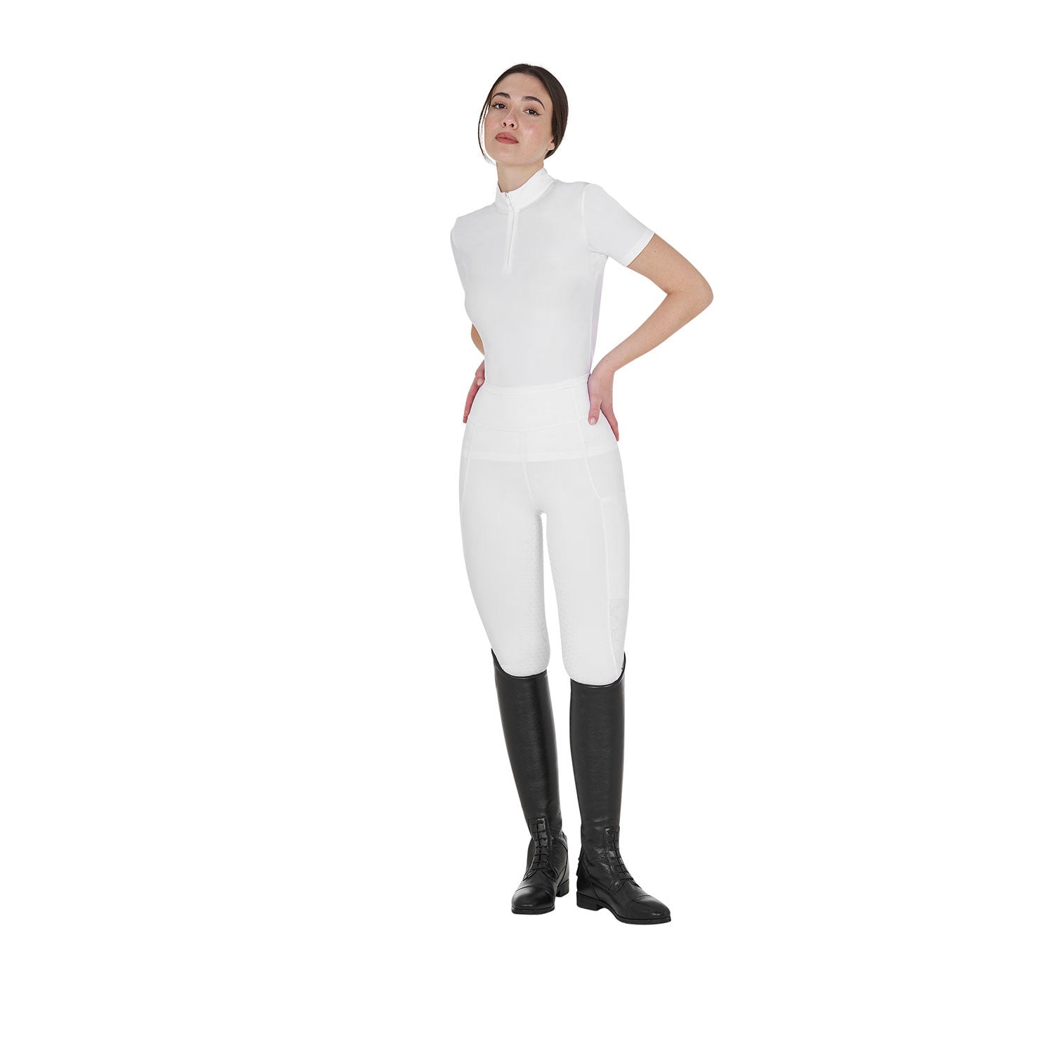 Leggings de mujer con decoraciones perforadas Equestro - Blanco
