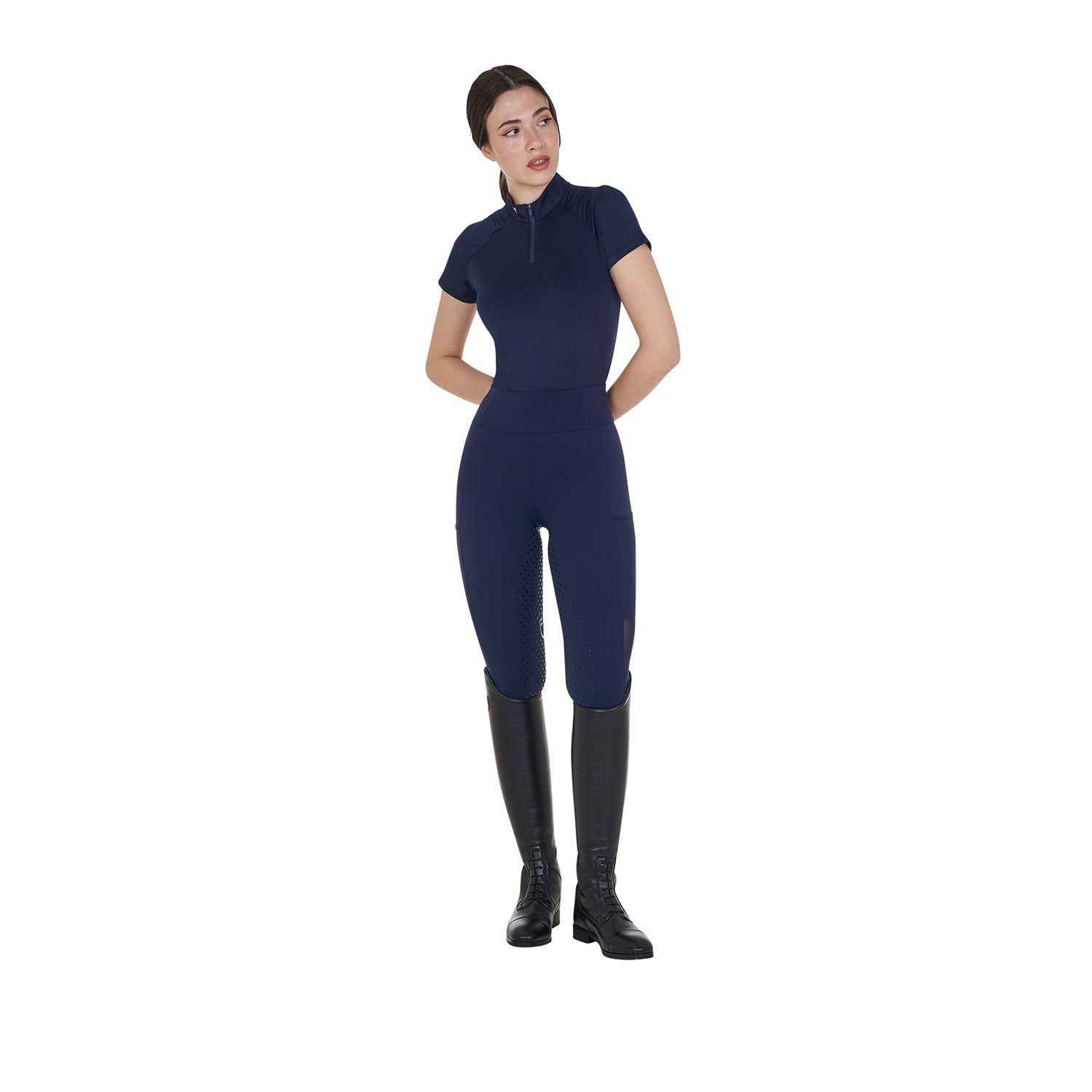 Leggings de mujer full grip con insertos perforados Equestro - Navy Blazer