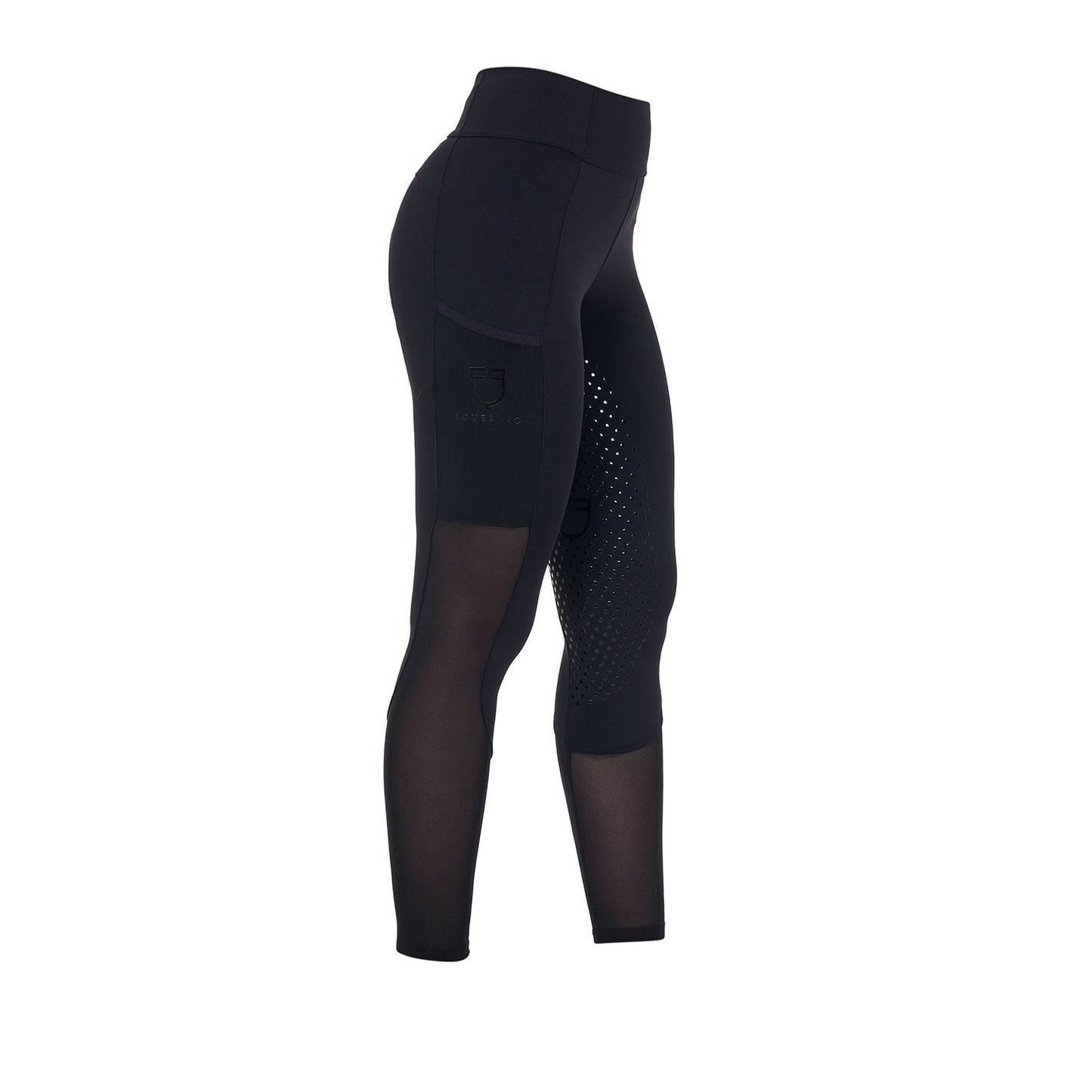 Leggings de mujer full grip con insertos perforados Equestro - Negro
