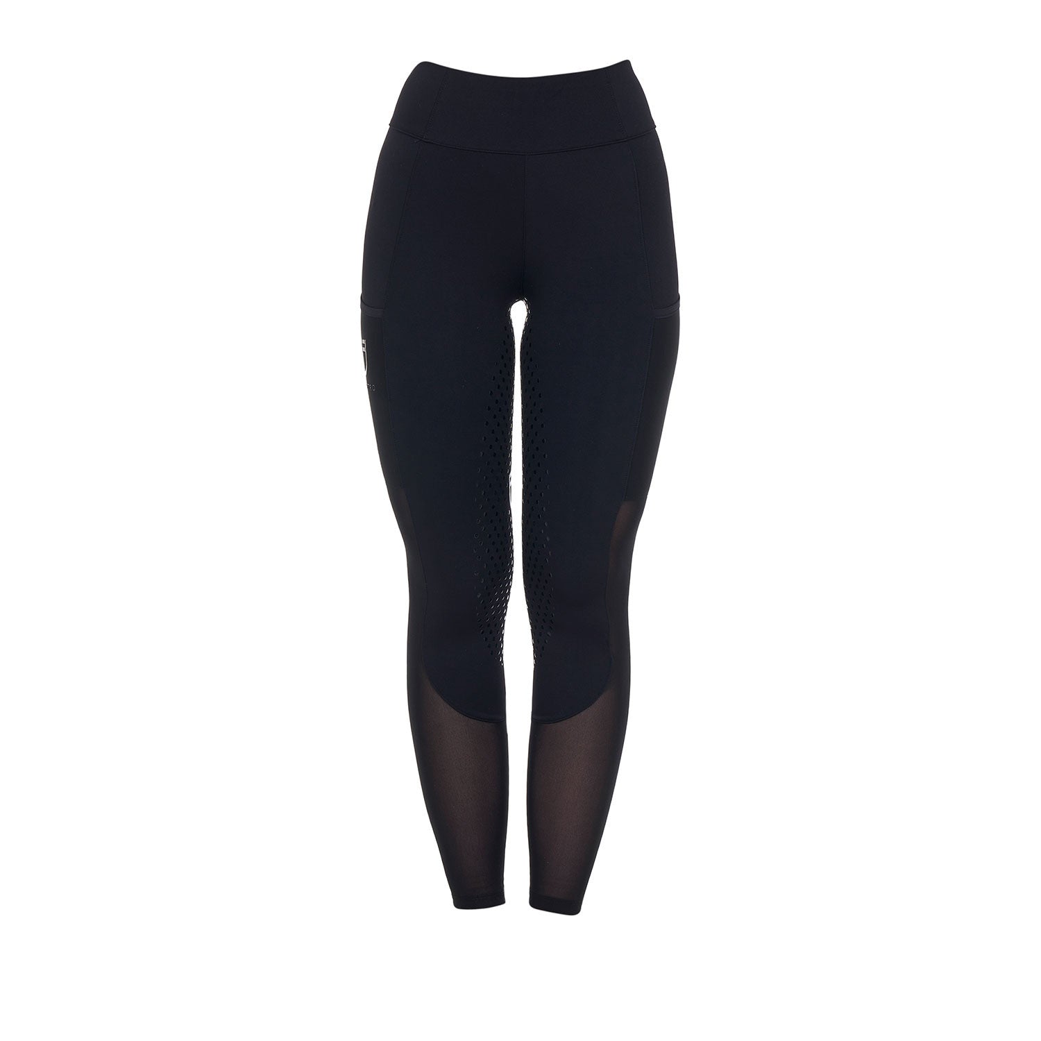 Leggings de mujer full grip con insertos perforados Equestro - Negro