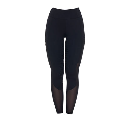 Leggings de mujer full grip con insertos perforados Equestro - Negro