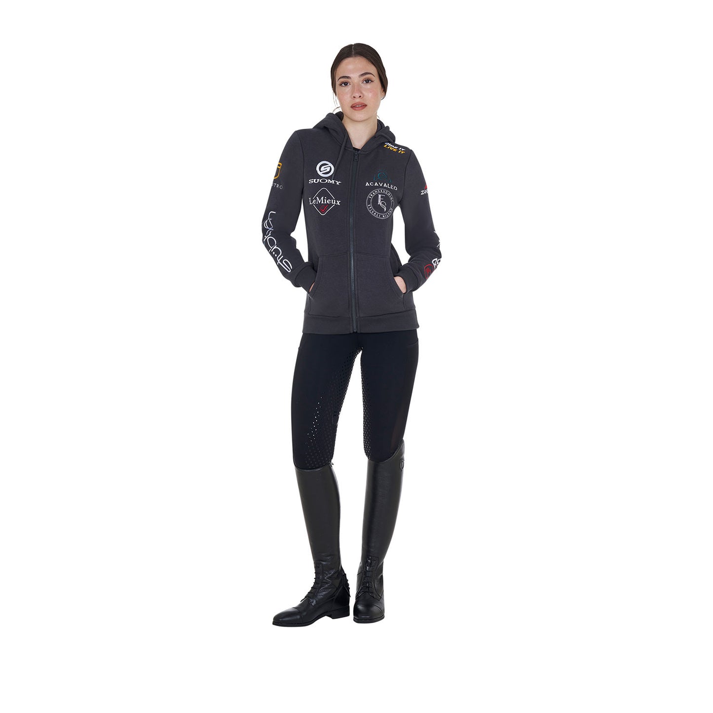 Leggings de mujer full grip con insertos perforados Equestro - Negro