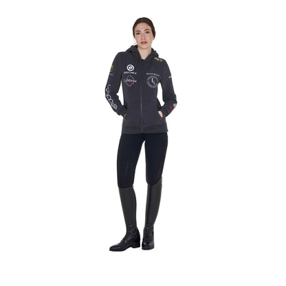 Leggings de mujer full grip con insertos perforados Equestro - Negro