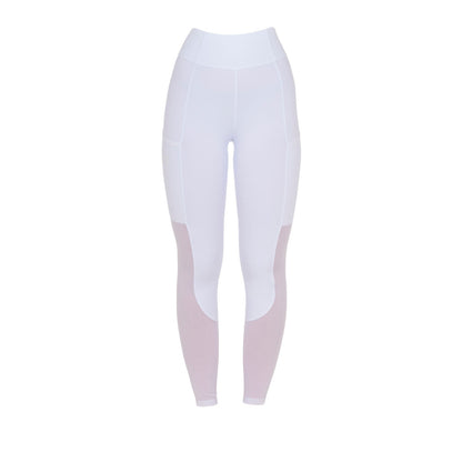 Leggings de mujer full grip con insertos perforados Equestro - Blanco
