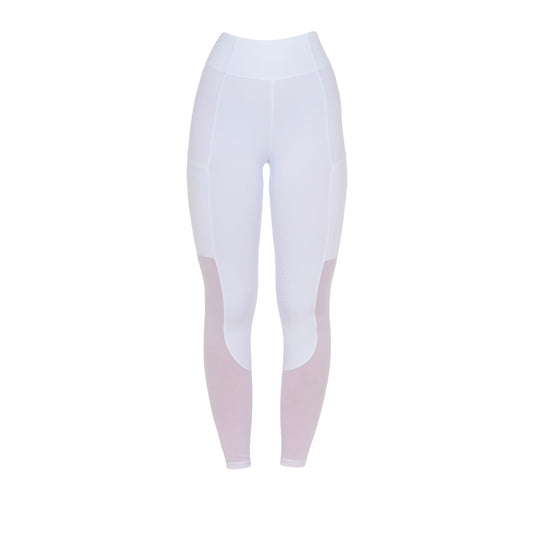 Leggings de mujer full grip con insertos perforados Equestro - Blanco