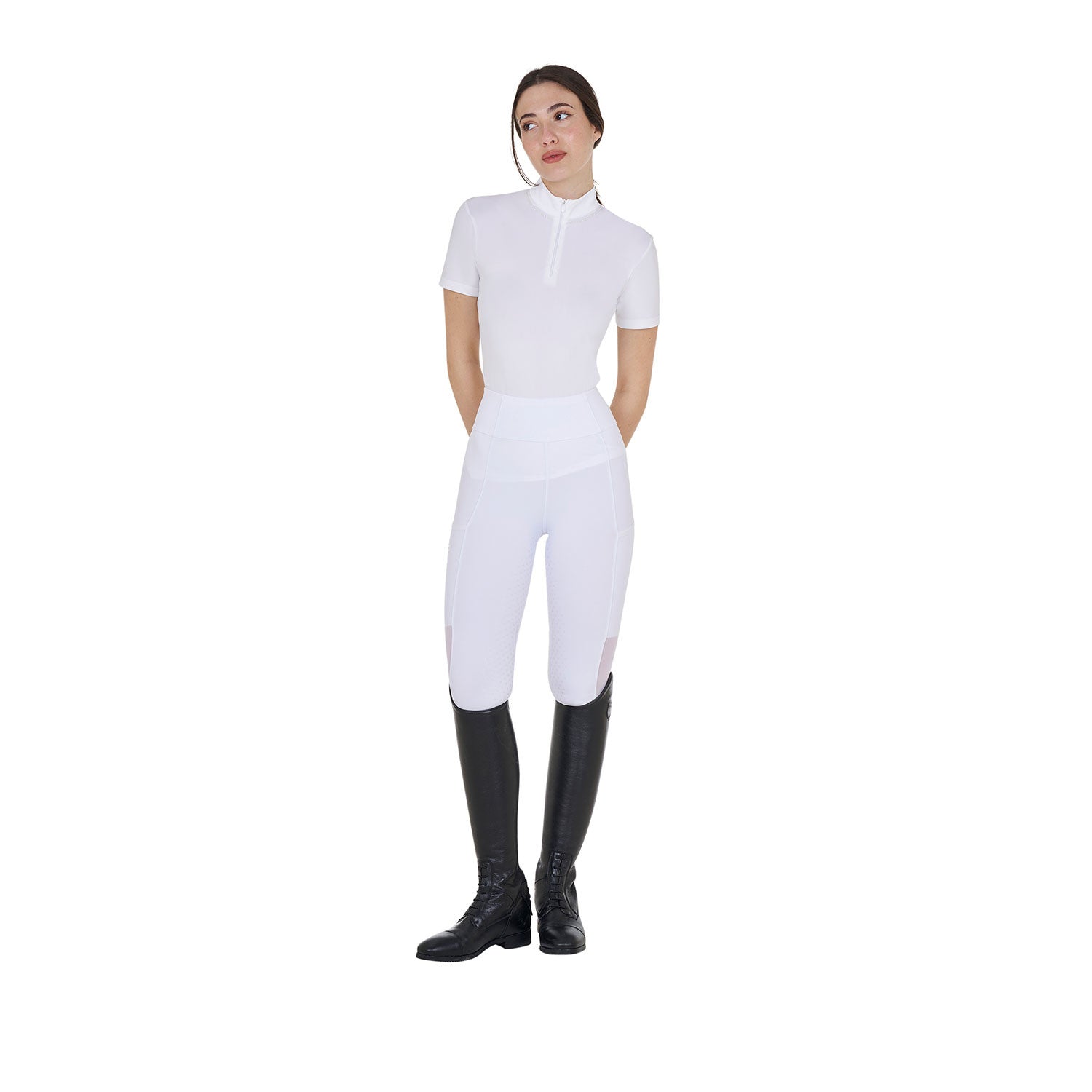 Leggings de mujer full grip con insertos perforados Equestro - Blanco