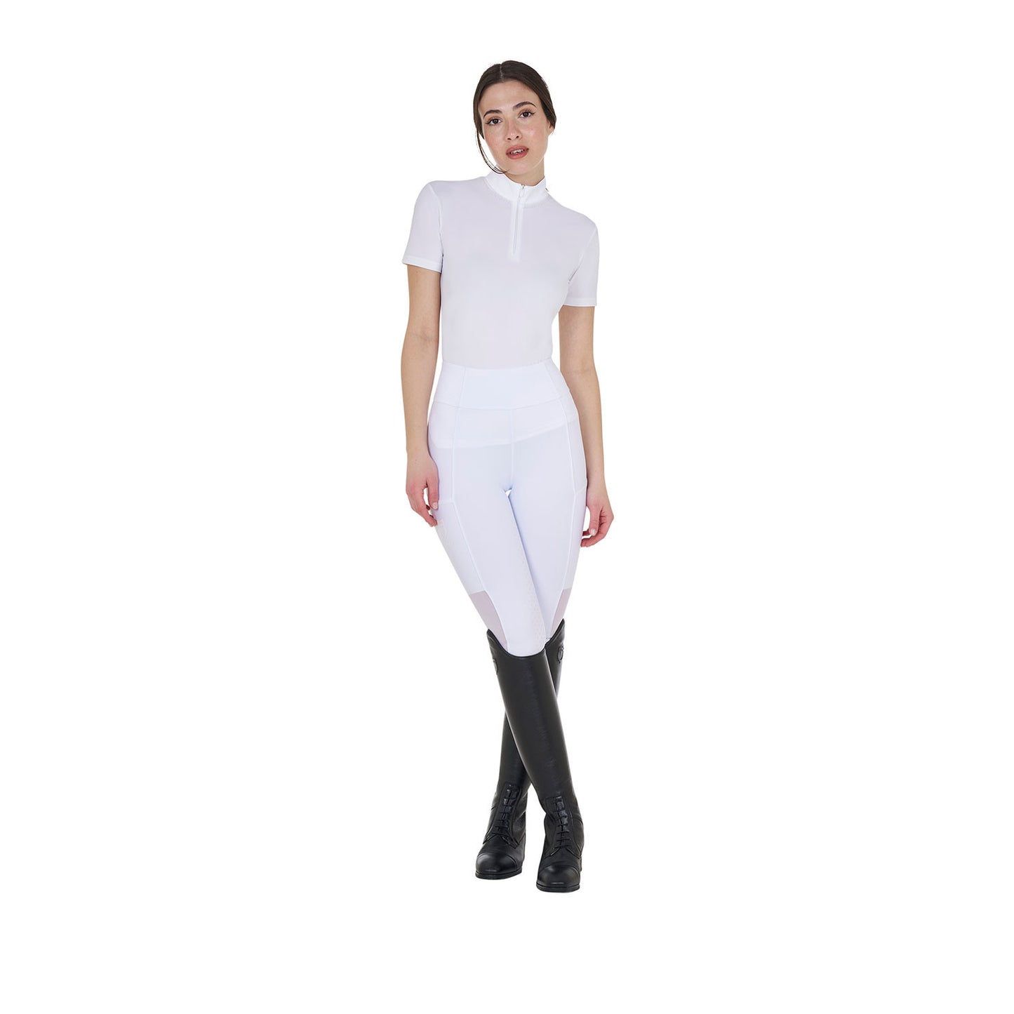 Leggings de mujer full grip con insertos perforados Equestro - Blanco