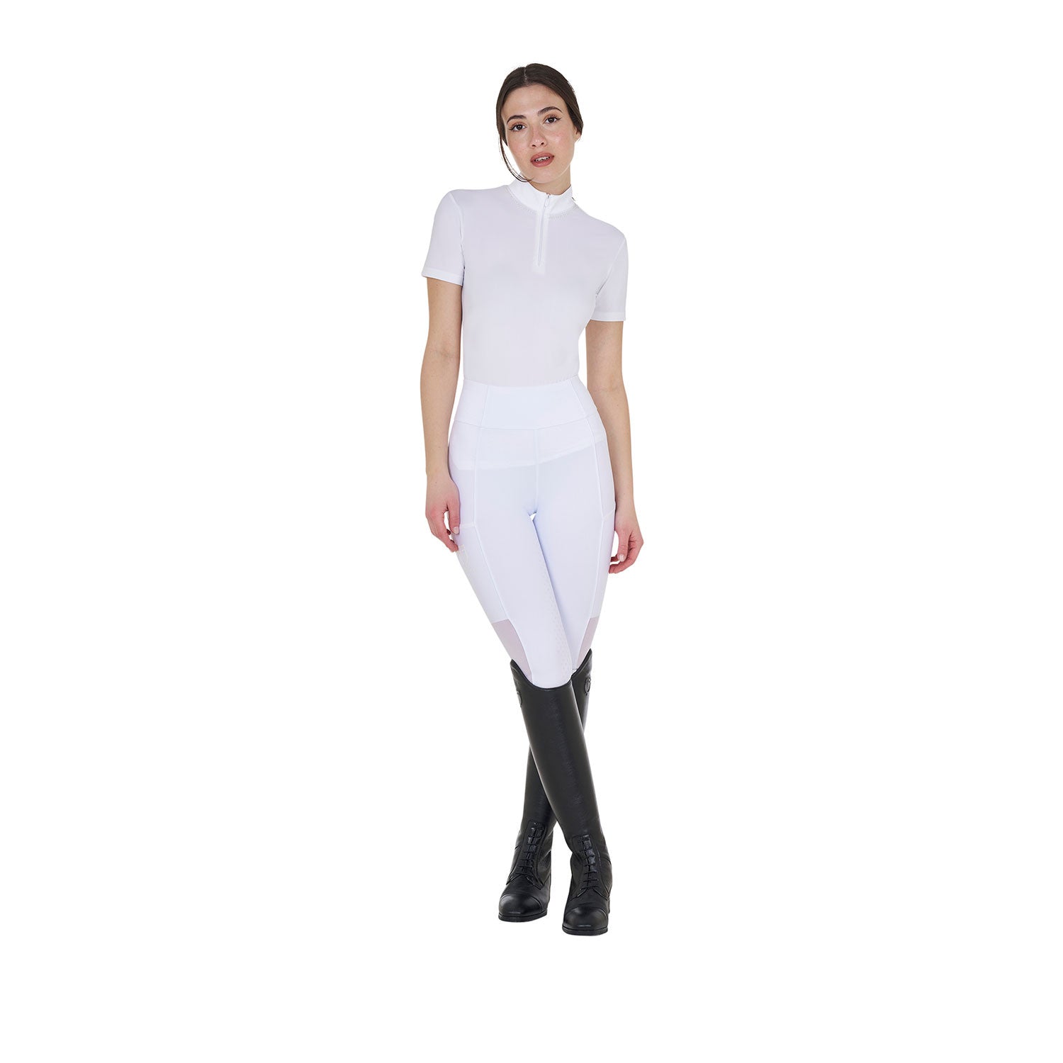 Leggings de mujer full grip con insertos perforados Equestro - Blanco