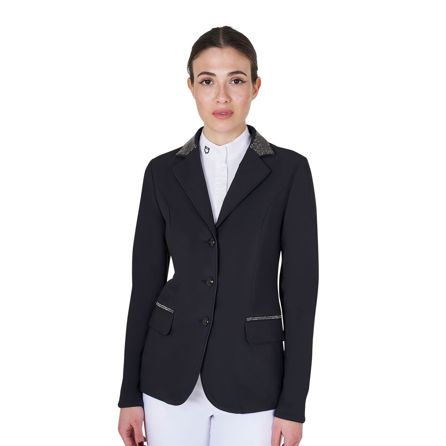 Chaqueta de equitación con strass de la colección Black Label para mujer competición Equestro