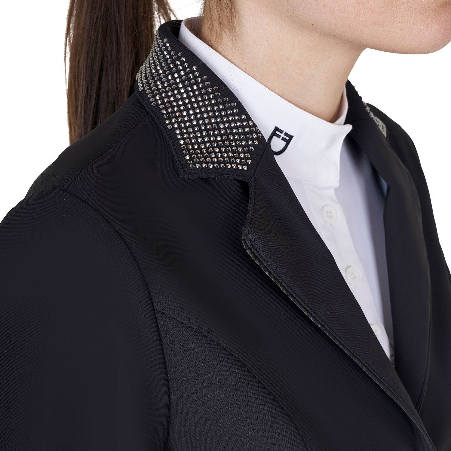 Chaqueta de equitación con strass de la colección Black Label para mujer competición Equestro - Negro