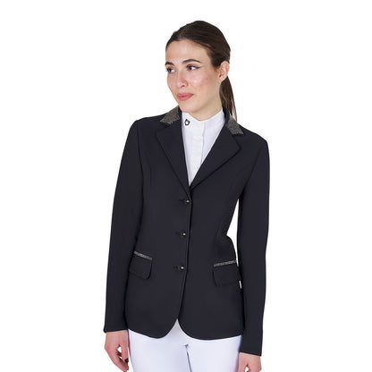 Chaqueta de equitación con strass de la colección Black Label para mujer competición Equestro - Negro