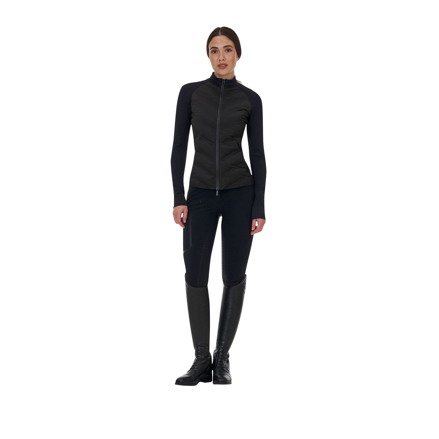 Chaqueta acolchada híbrida de nylon y punto con cremallera completa Ridertechnology para mujer Equestro - Negro