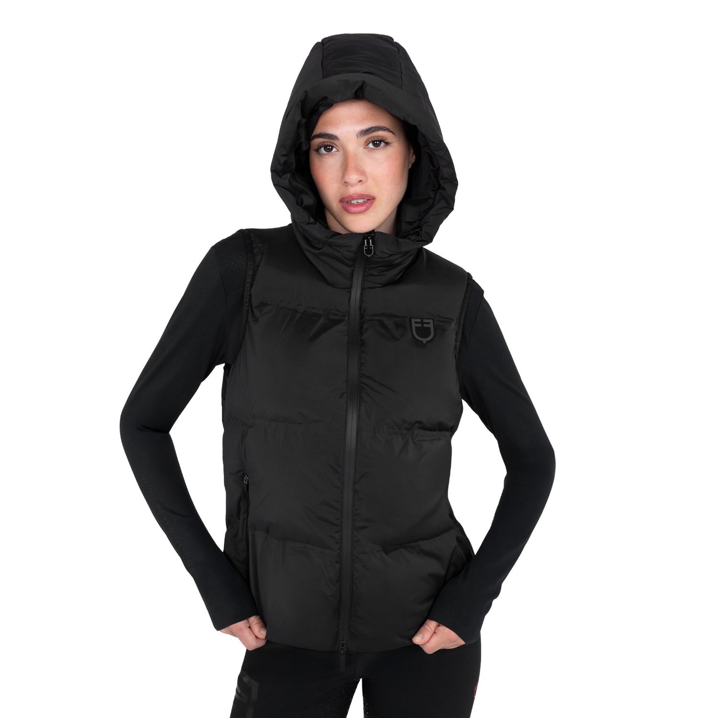 Chaleco técnico para mujer con capucha Ridertechnology Equestro - Negro