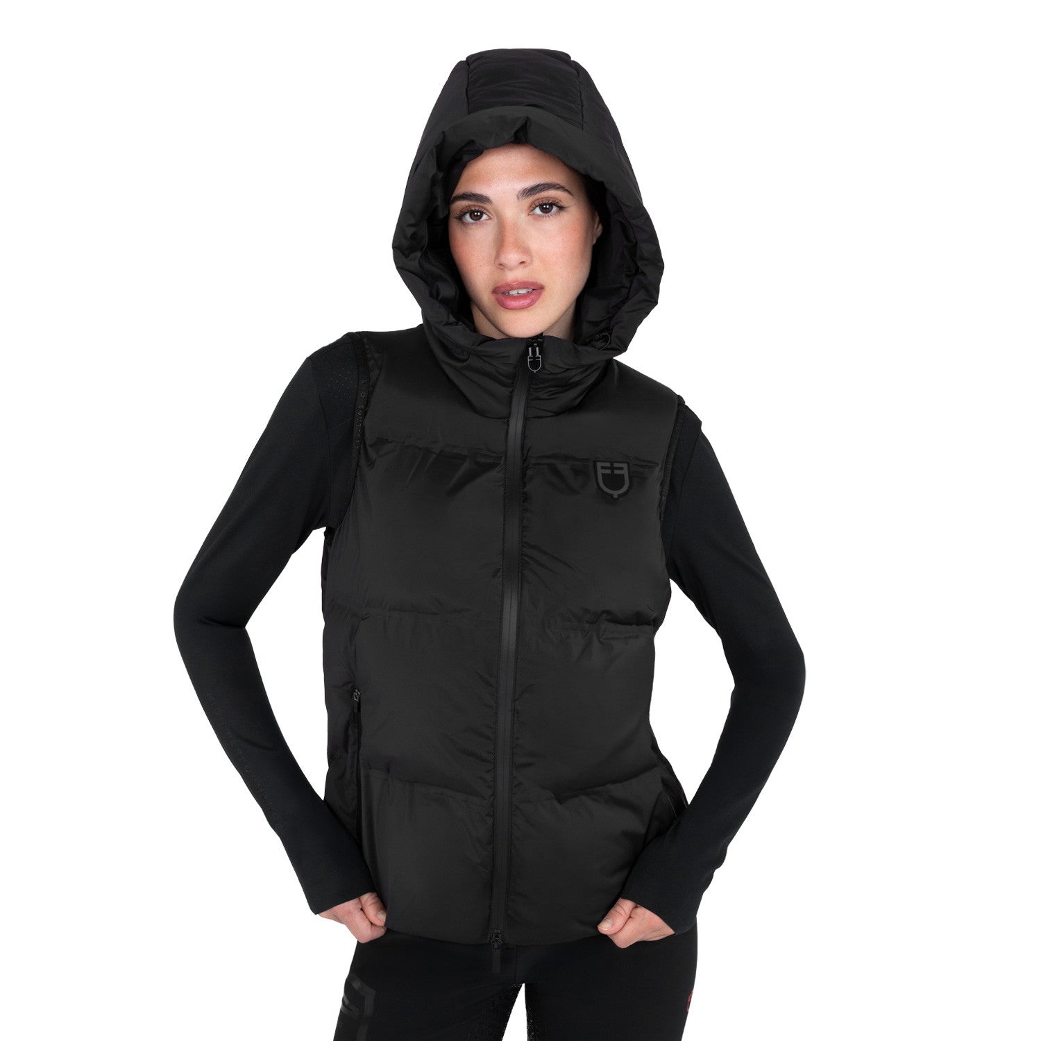Chaleco técnico para mujer con capucha Ridertechnology Equestro - Negro