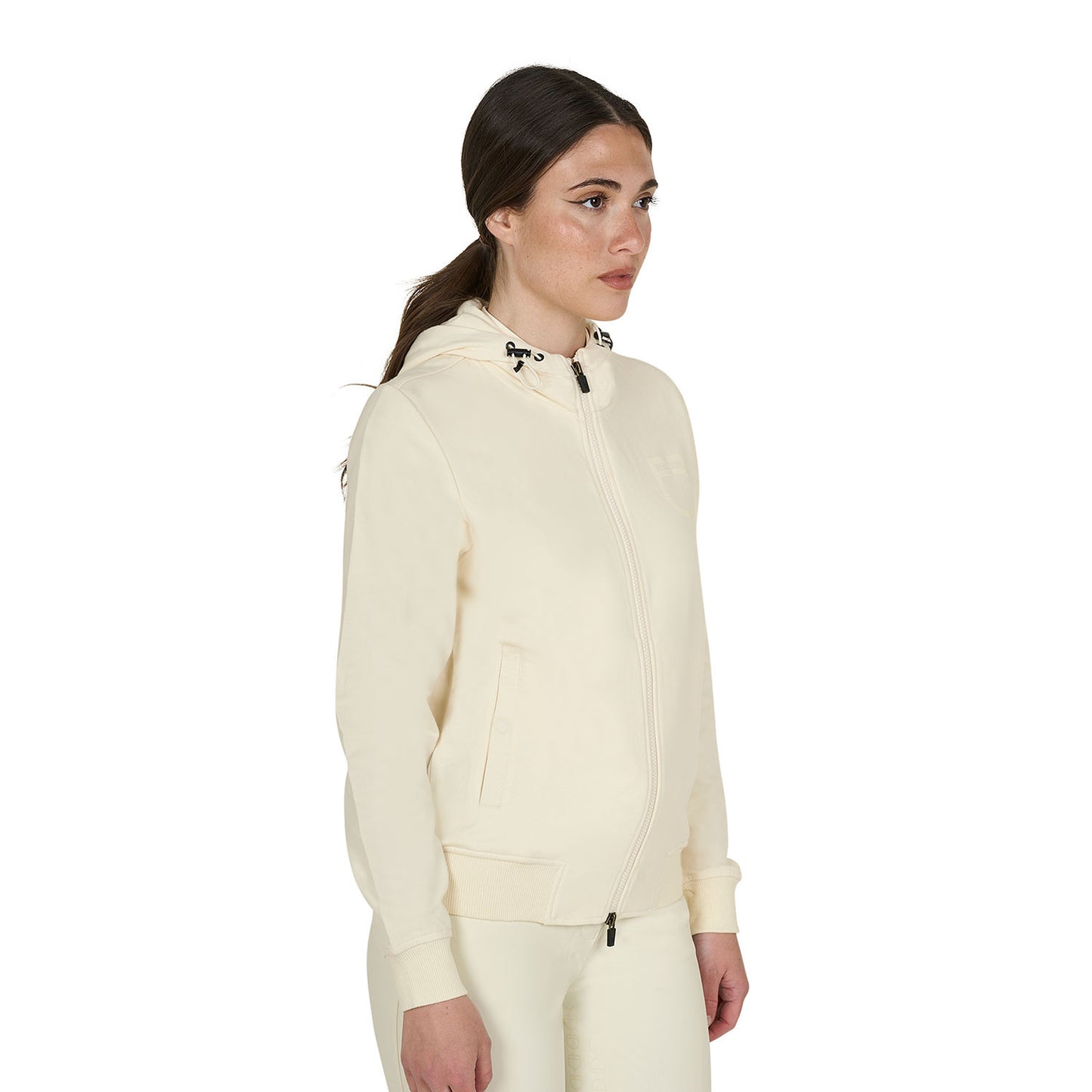 Sudadera de mujer con capucha ajustable y cremallera Equestro - Antique White