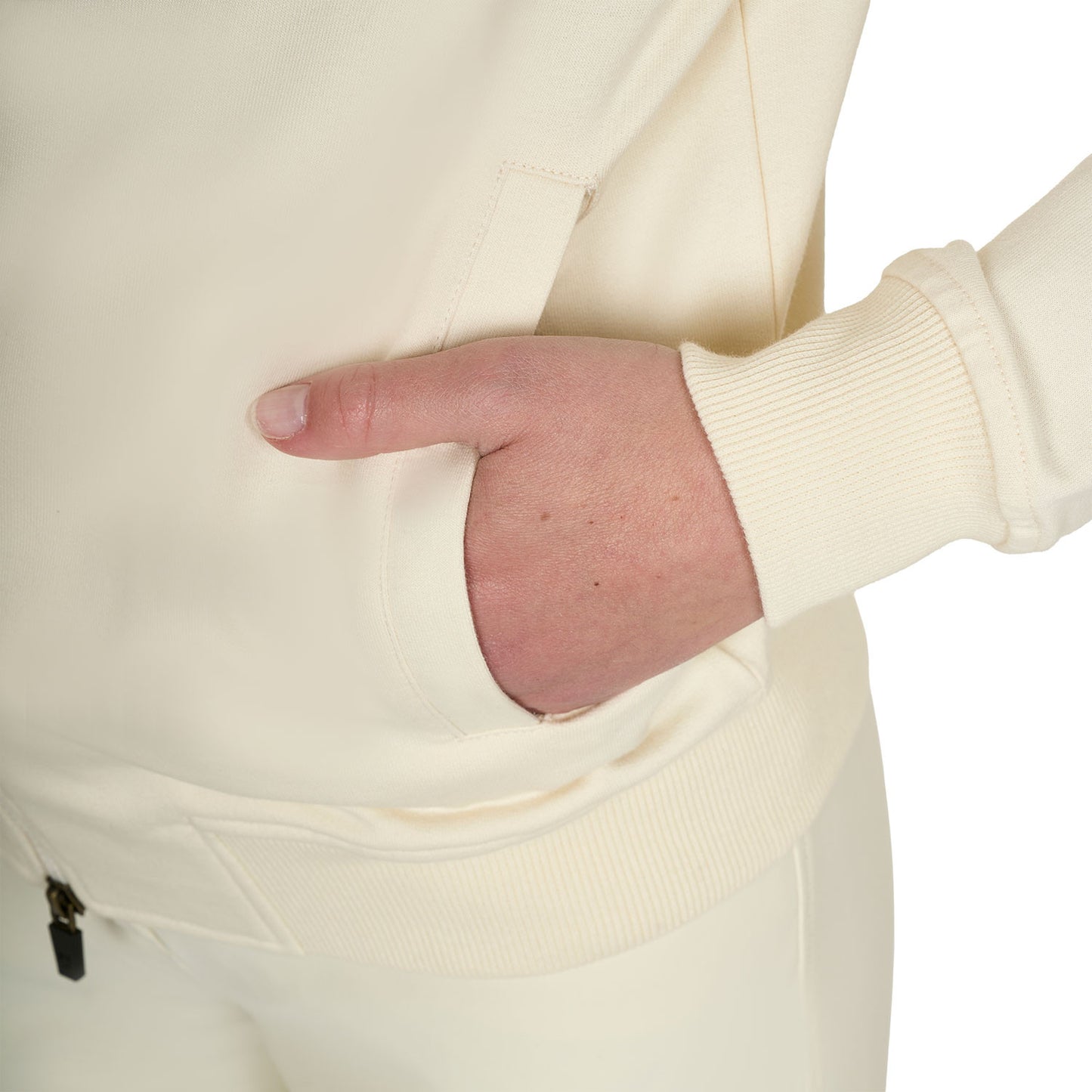 Sudadera de mujer con capucha ajustable y cremallera Equestro - Antique White