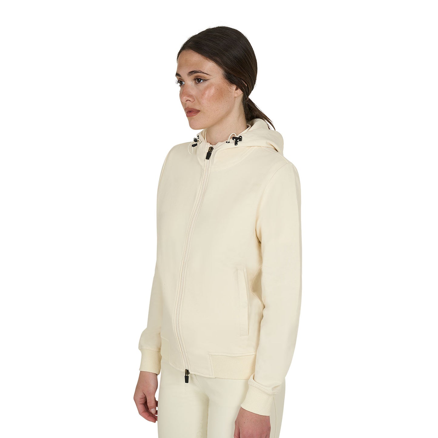 Sudadera de mujer con capucha ajustable y cremallera Equestro - Antique White
