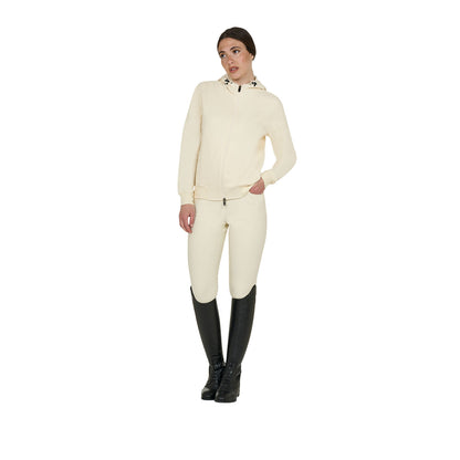 Sudadera de mujer con capucha ajustable y cremallera Equestro - Antique White