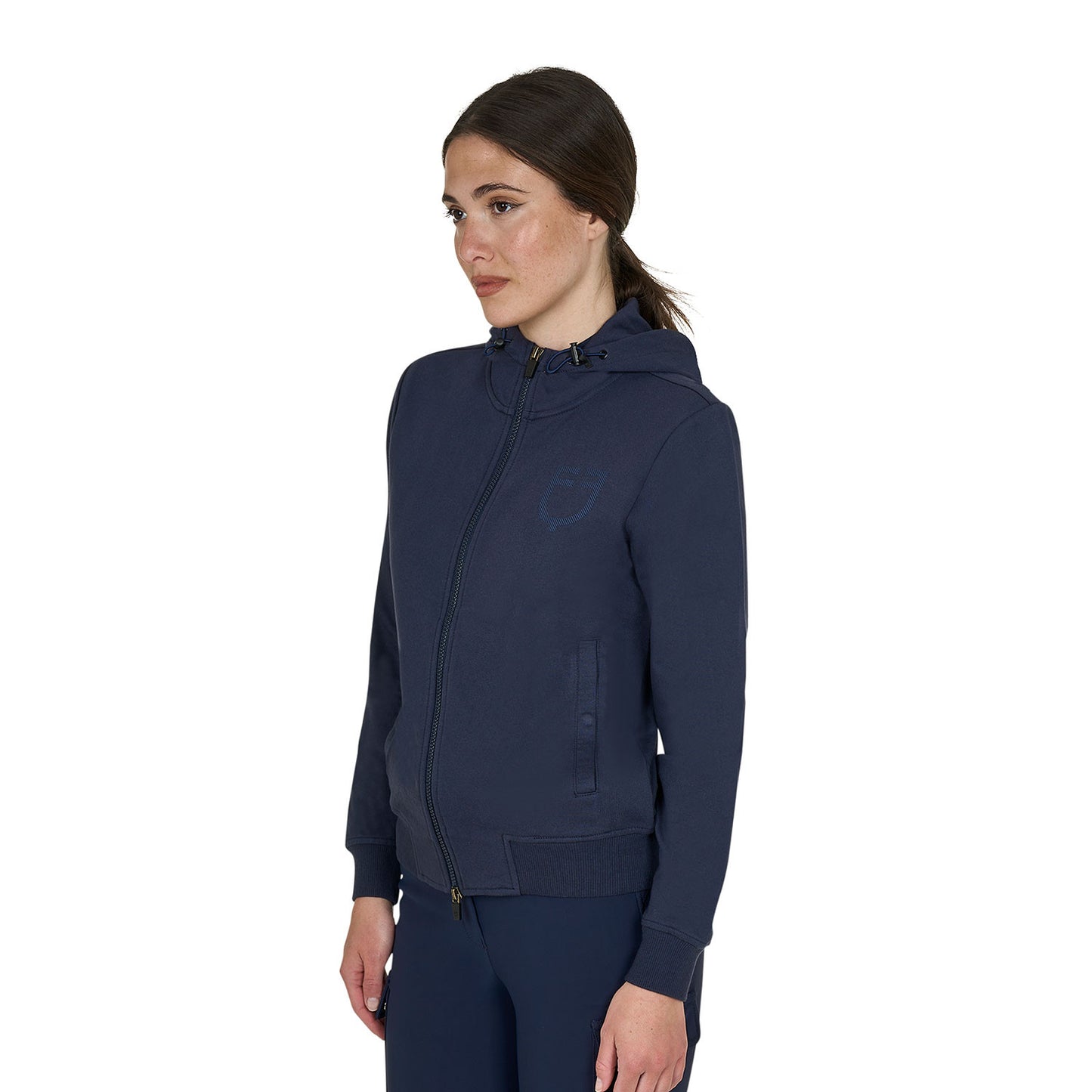 Sudadera de mujer con capucha ajustable y cremallera Equestro - Navy Blazer