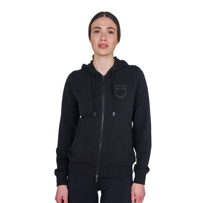 Sudadera de mujer con capucha ajustable y cremallera Equestro - Negro