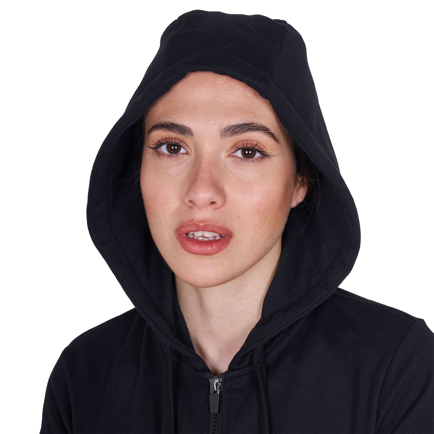 Sudadera de mujer con capucha ajustable y cremallera Equestro - Negro