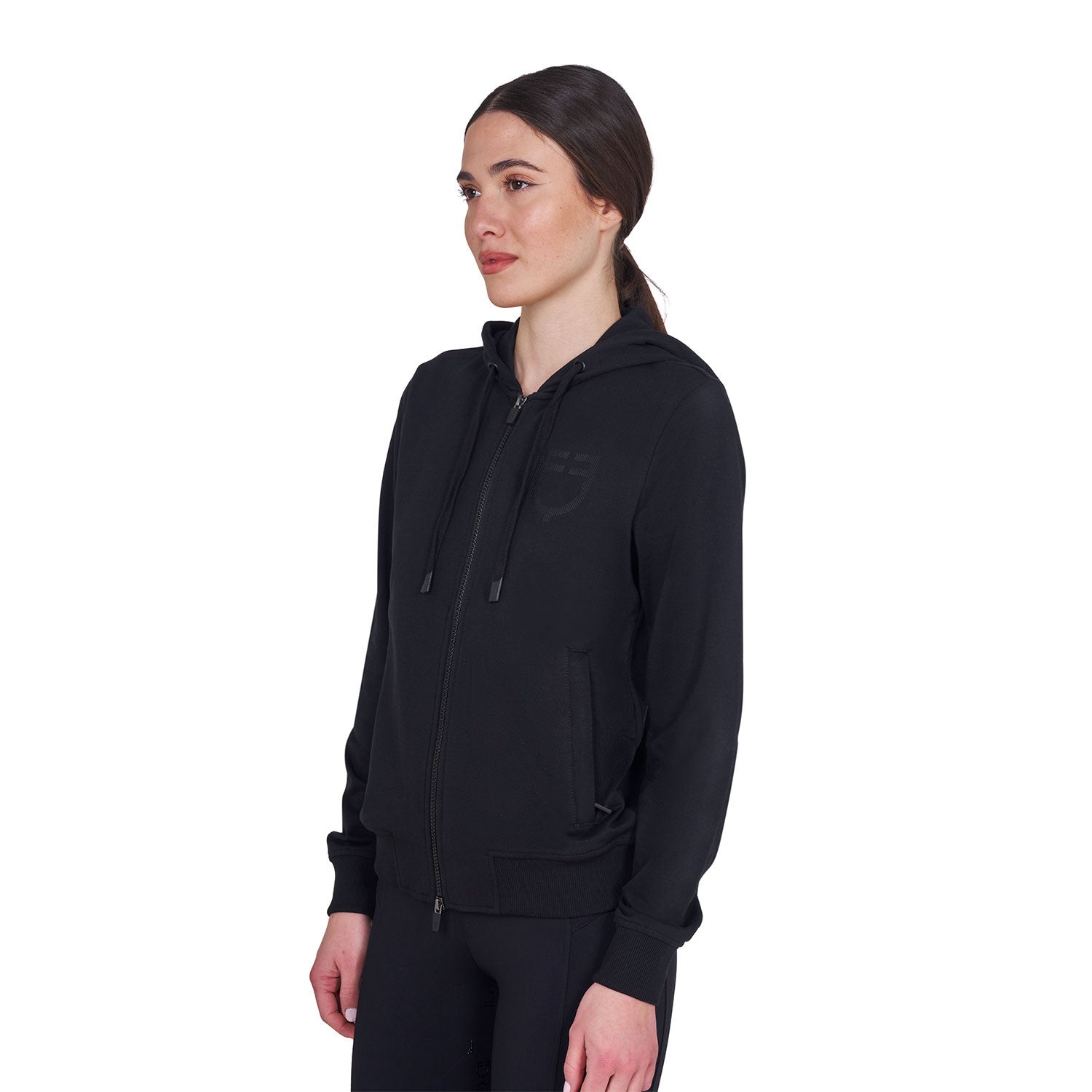 Sudadera de mujer con capucha ajustable y cremallera Equestro - Negro