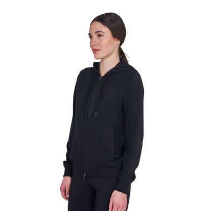 Sudadera de mujer con capucha ajustable y cremallera Equestro - Negro
