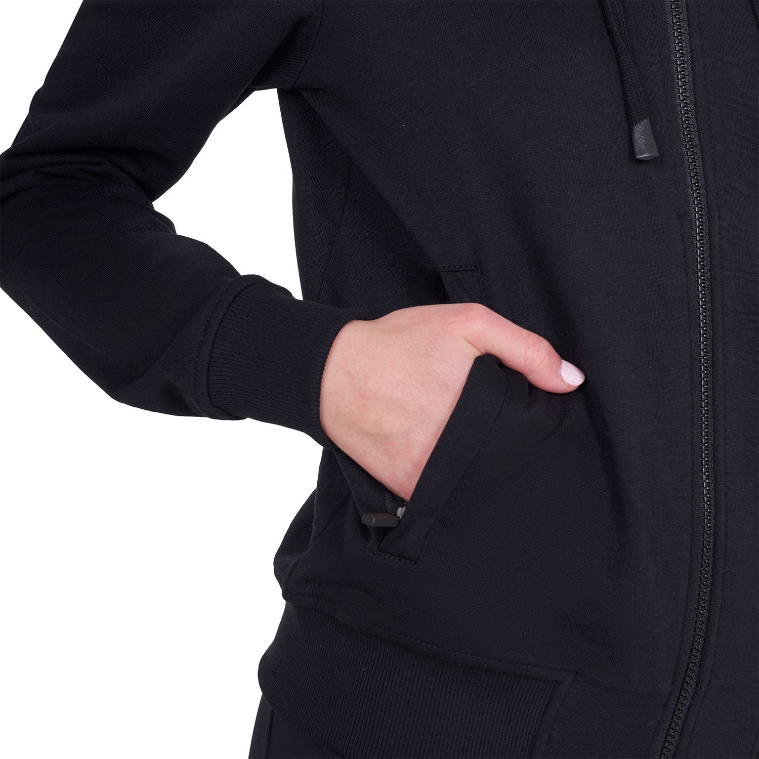 Sudadera de mujer con capucha ajustable y cremallera Equestro - Negro